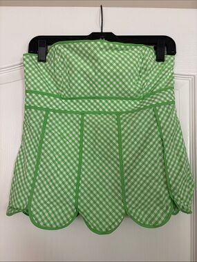 Lilly Pulitzer Green Gingham Scallop Hem Women's Strapless Top